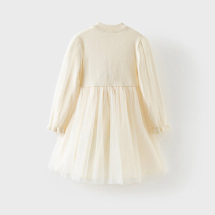 Toddler Girls Warm Beige Mesh Birthday Dress