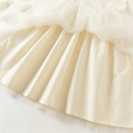 Toddler Girls Warm Beige Mesh Birthday Dress