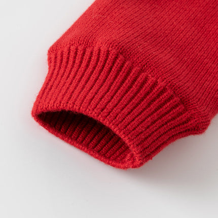 Kids Girls Red Knit Christmas-tree Decorations Turtle Fleece-Lined Sweaters