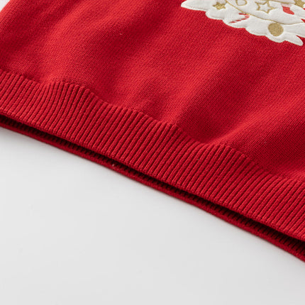 Kids Girls Red Knit Christmas-tree Decorations Turtle Fleece-Lined Sweaters