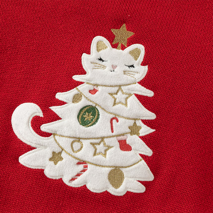 Kids Girls Red Knit Christmas-tree Decorations Turtle Fleece-Lined Sweaters