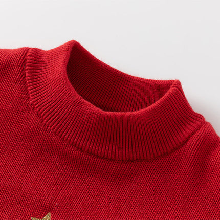 Kids Girls Red Knit Christmas-tree Decorations Turtle Fleece-Lined Sweaters