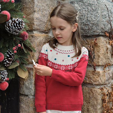 Kids Girls Adorable Red Cozy Christmas Knit Pullover Sweaters Tops