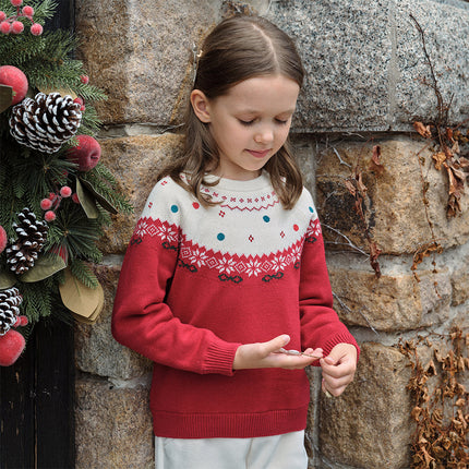 Kids Girls Adorable Red Cozy Christmas Knit Pullover Sweaters Tops