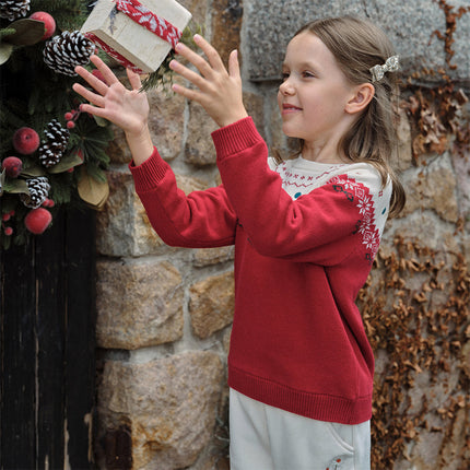 Kids Girls Adorable Red Cozy Christmas Knit Pullover Sweaters Tops