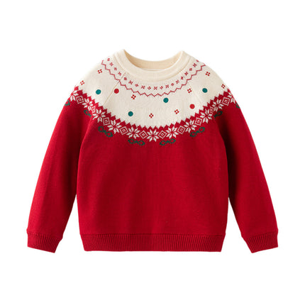 Kids Girls Adorable Red Cozy Christmas Knit Pullover Sweaters Tops
