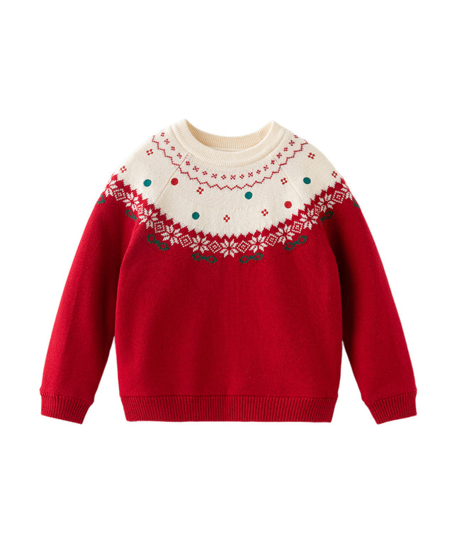 Kids Girls Adorable Red Cozy Christmas Knit Pullover Sweaters Tops