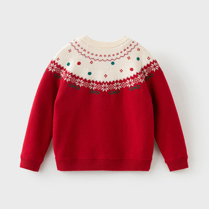 Kids Girls Adorable Red Cozy Christmas Knit Pullover Sweaters Tops