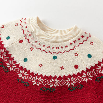 Kids Girls Adorable Red Cozy Christmas Knit Pullover Sweaters Tops