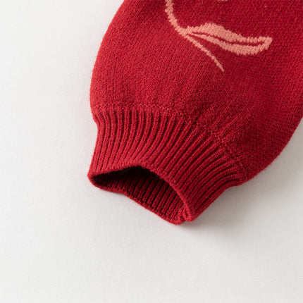 Kids Girls Red Elegant Warm Plush-lined Sweaters Tops