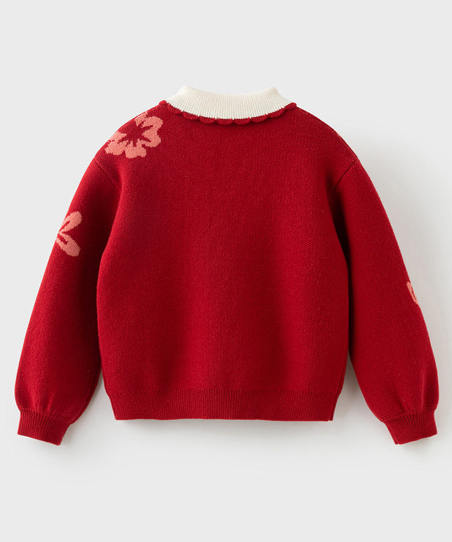 Kids Girls Red Elegant Warm Plush-lined Sweaters Tops