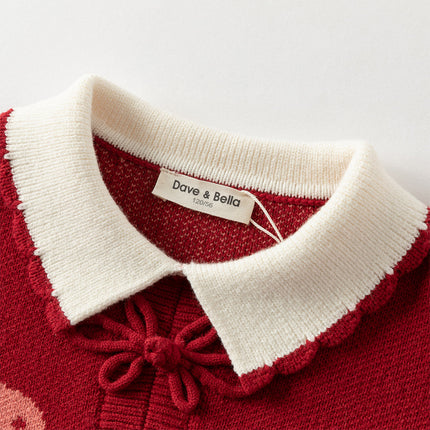 Kids Girls Red Elegant Warm Plush-lined Sweaters Tops