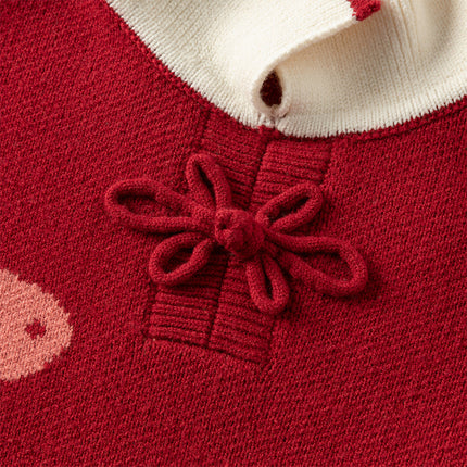 Kids Girls Red Elegant Warm Plush-lined Sweaters Tops