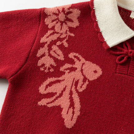 Kids Girls Red Elegant Warm Plush-lined Sweaters Tops