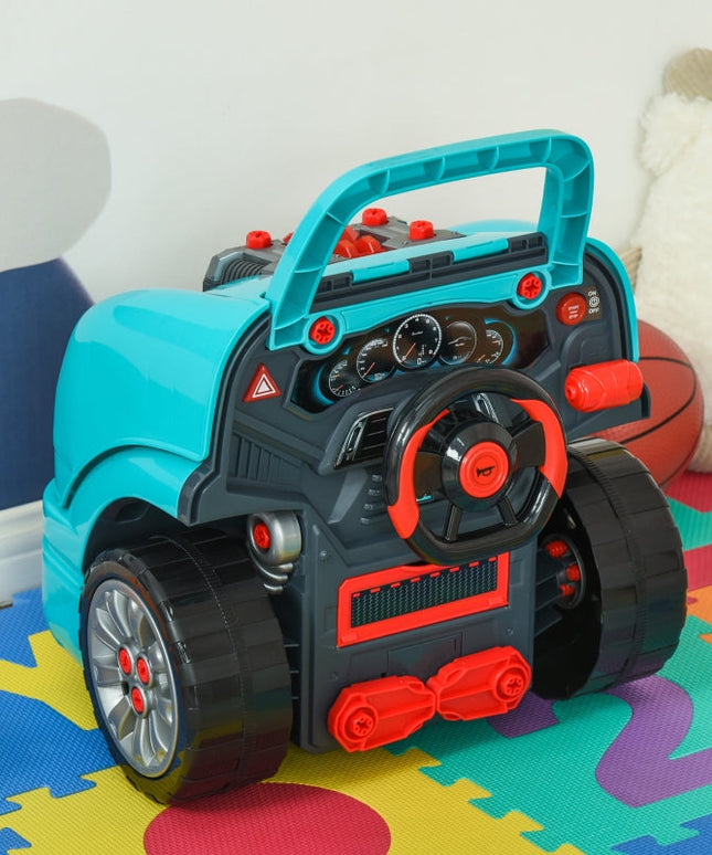 Qaba Mechanic Kids Truck Engine Toy Set, Car Service Play Set, Teal