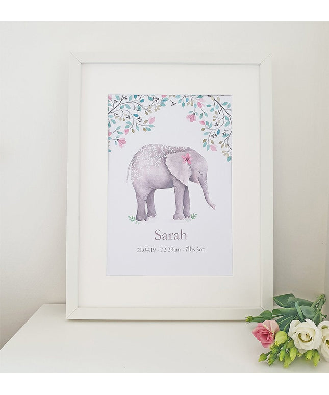 Cherish Me Baby Elephant Personalised Print -Girl