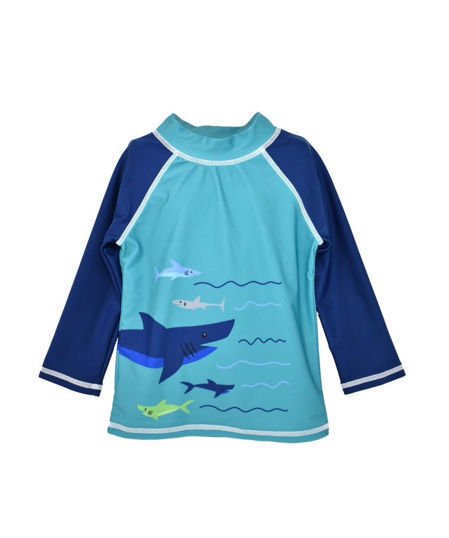 UPF 50+Graphic Rash Guard Swim Top - Sharky