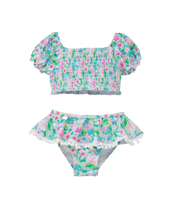 UPF 50+ Gemma Two-Piece Smocked Pom-Pom Swimsuit