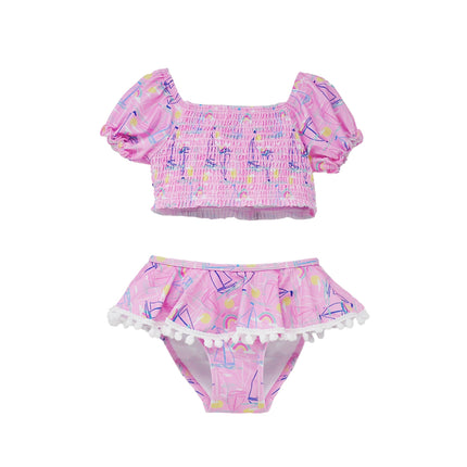 UPF 50+ Gemma Two-Piece Smocked Pom-Pom Swimsuit