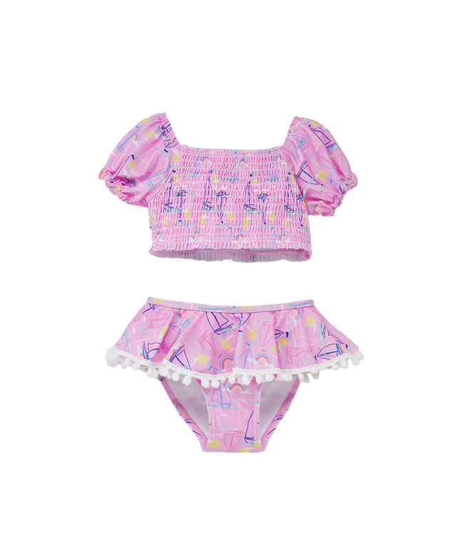 UPF 50+ Gemma Two-Piece Smocked Pom-Pom Swimsuit