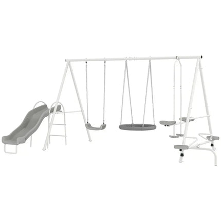Outsunny 5 in 1 Kids Swing Set for Backyard with Heavy-Duty A-Frame Stand - Gray