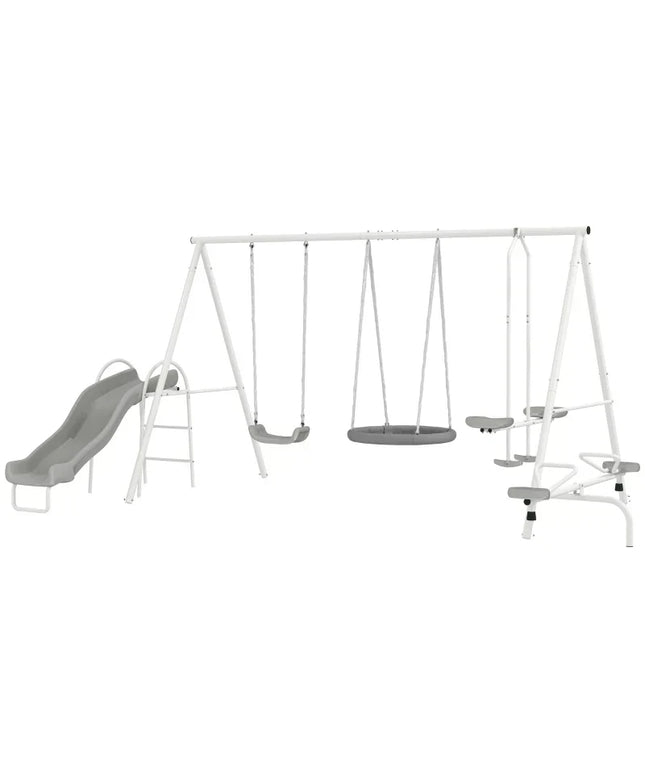 Outsunny 5 in 1 Kids Swing Set for Backyard with Heavy-Duty A-Frame Stand - Gray