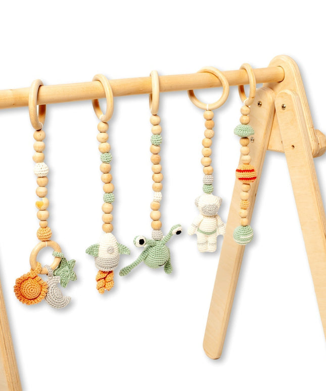 Montessori Baby Gym & Hanging Toys Set | Wooden Play Gym for Babies