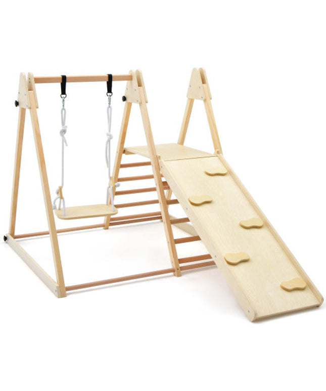 5-in-1 Indoor Jungle Gym Foldable Climber Playset With Fun Slide and Adjustable Swing