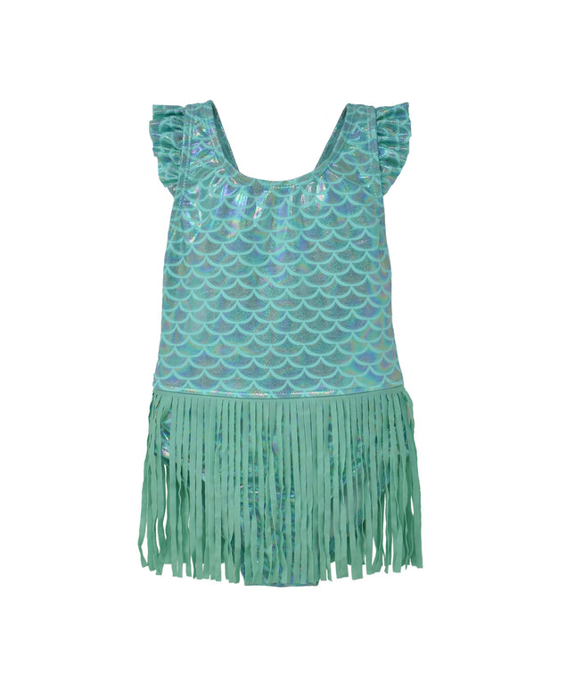 UPF 50+ Keilani One-Piece Swimsuit with Fringe in Mermaid Scales - Fairy Tale Scales