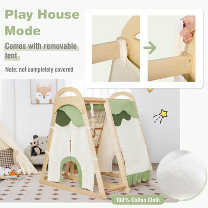 6-in-1 Wooden Kids Jungle Gym Playset With Slide Climbing Net-Natural