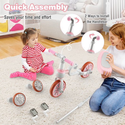 4-in-1 Kids Trike Bike With Adjustable Parent Push Handle and Seat Height-Pink