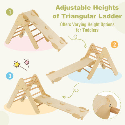 2-in-1 Wooden Kids Climber Toys With Triangle Arch Ramp-Natural