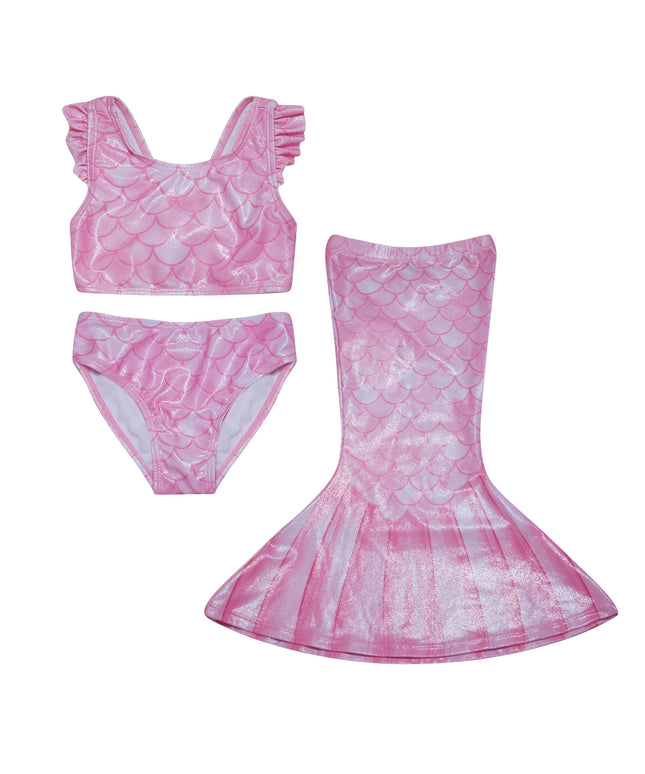 UPF 50+ 3 Piece Mermaid Swim Set w/ Ruffle Shoulder