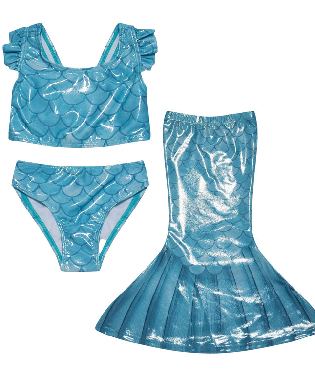 UPF 50+ 3 Piece Mermaid Swim Set w/ Ruffle Shoulder