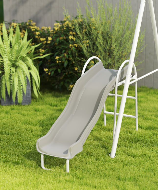 Outsunny 5 in 1 Kids Swing Set for Backyard with Heavy-Duty A-Frame Stand - Gray