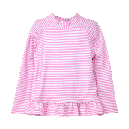 UPF 50+ Ruffle Rash Guard | Sweet Pink Stripe
