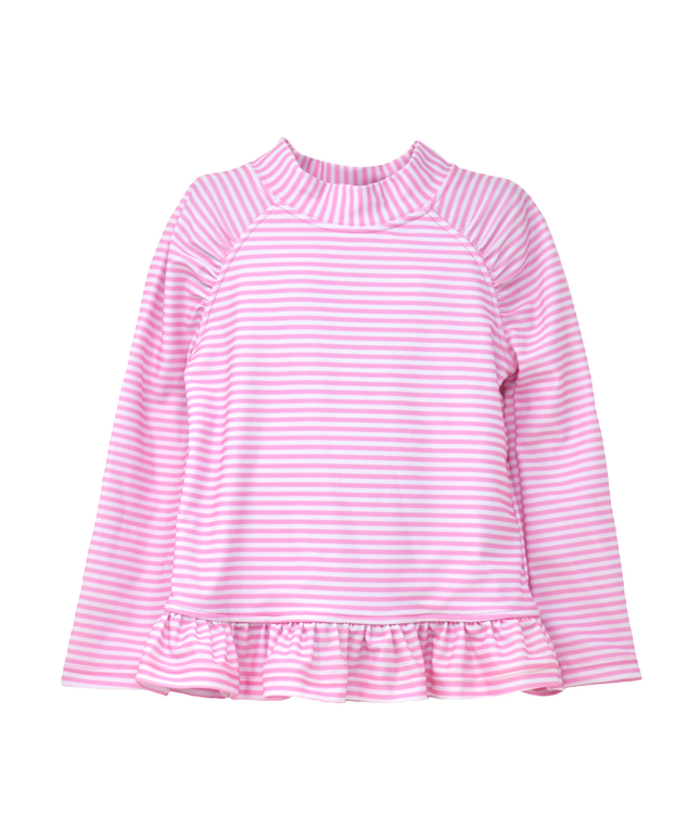 UPF 50+ Ruffle Rash Guard | Sweet Pink Stripe