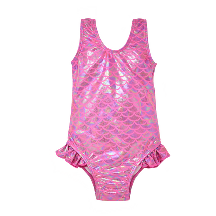 UPF 50+ Delaney Hip Ruffle Swimsuit - Shiny Pink Scales