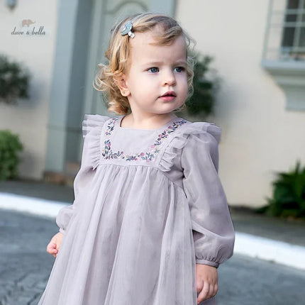 Toddler Girls Adorable Flower Embroidered Mesh Princess Dresses