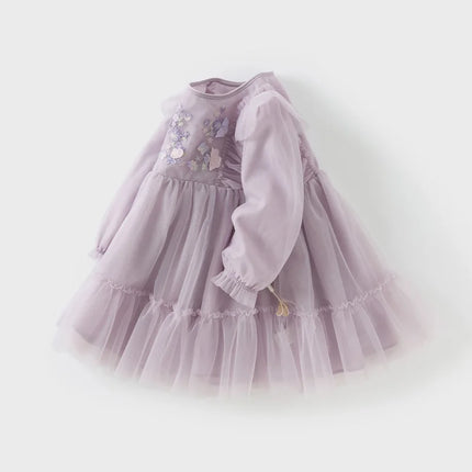 Toddler Girls Adorable Flower Embroidered Mesh Princess Dresses