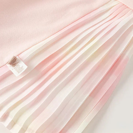 Toddler Girls Summer Short Sleeve Pink Pleated Dress