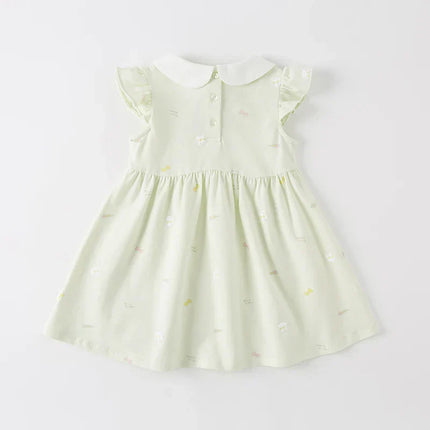 Summer Girls Rabbit Bow Green Floral Dress