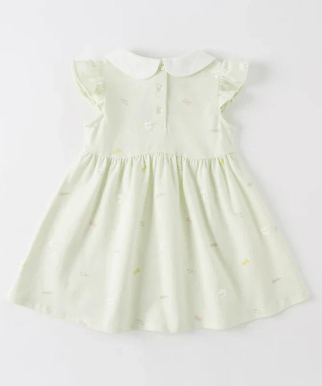 Summer Girls Rabbit Bow Green Floral Dress