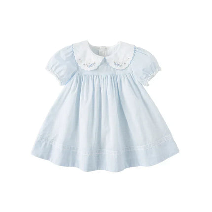 Toddler Girls Summer Blue White Striped Breathable Cotton Princess Dress