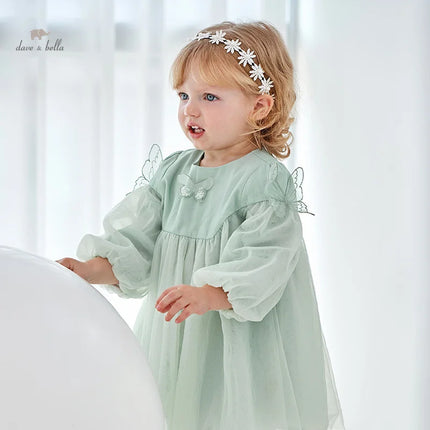 Toddler Girls Green Mesh Cute Party Dress