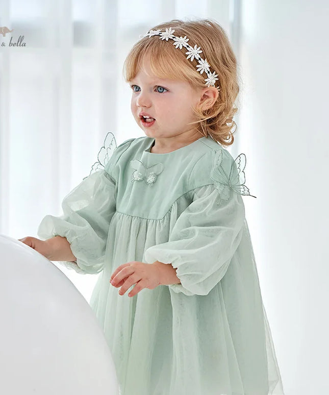 Toddler Girls Green Mesh Cute Party Dress