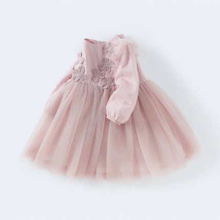Toddler Girls Grey Pink Floral Mesh Princess Dress
