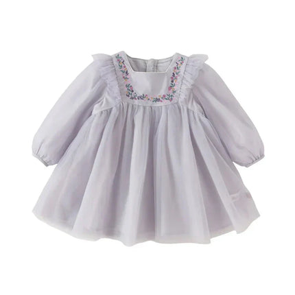 Toddler Girls Adorable Flower Embroidered Mesh Princess Dresses