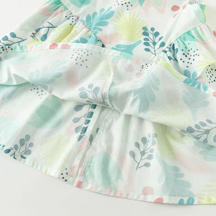 Girls Summer Leaf Print Sleeveless Sweet Dress