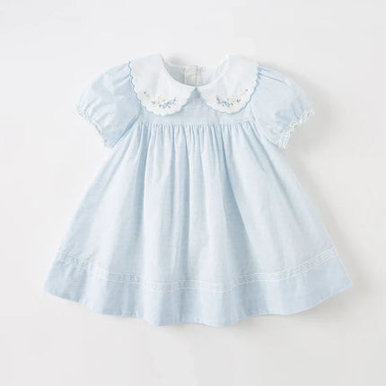 Toddler Girls Summer Blue White Striped Breathable Cotton Princess Dress